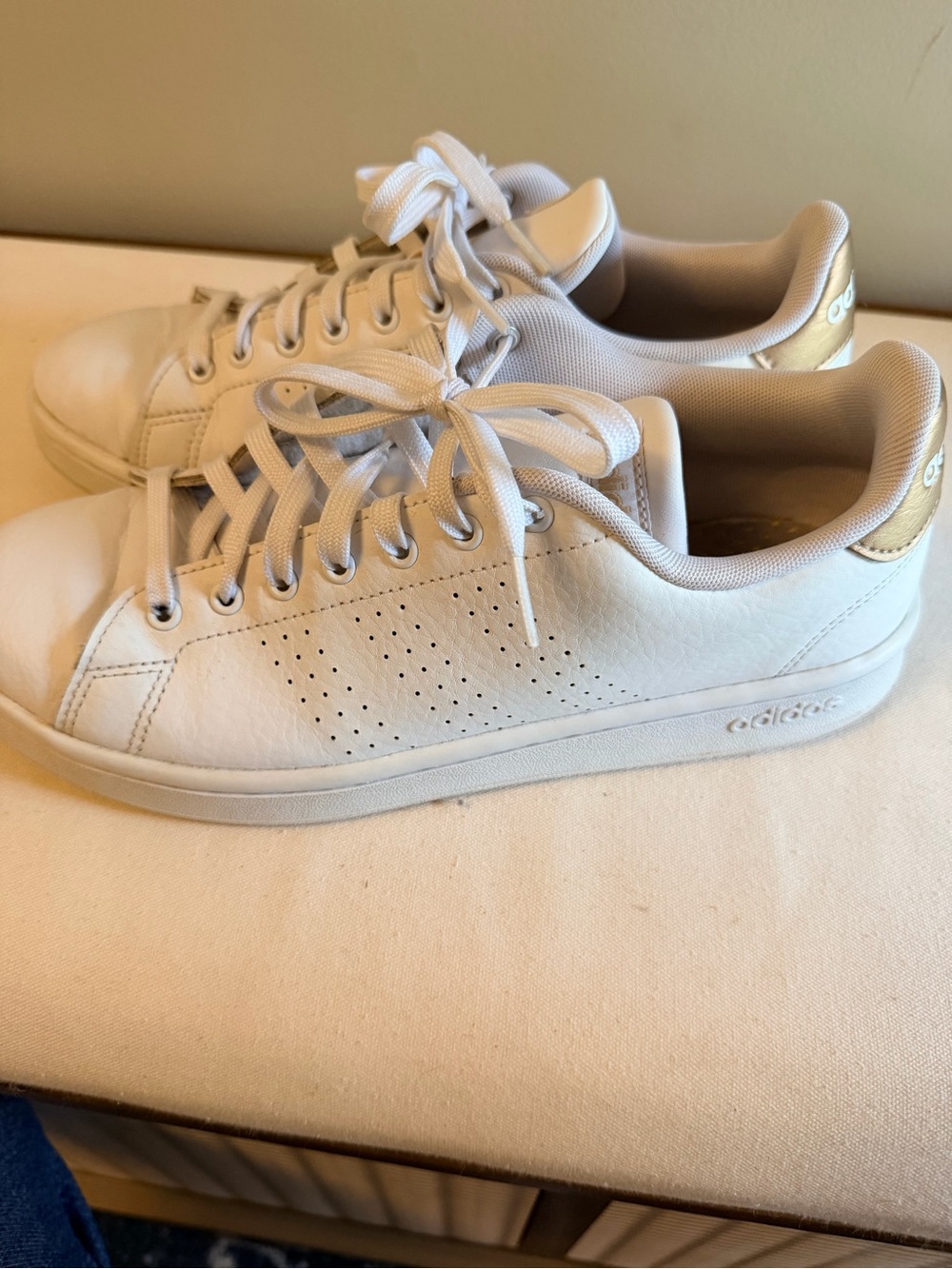 adidas Women’s White Sneakers with Gold Heel Detail size 10